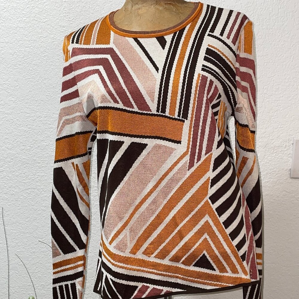 NWT $530 MARC CAIN Graphic Print Top Sweater sz N2 S 6 8